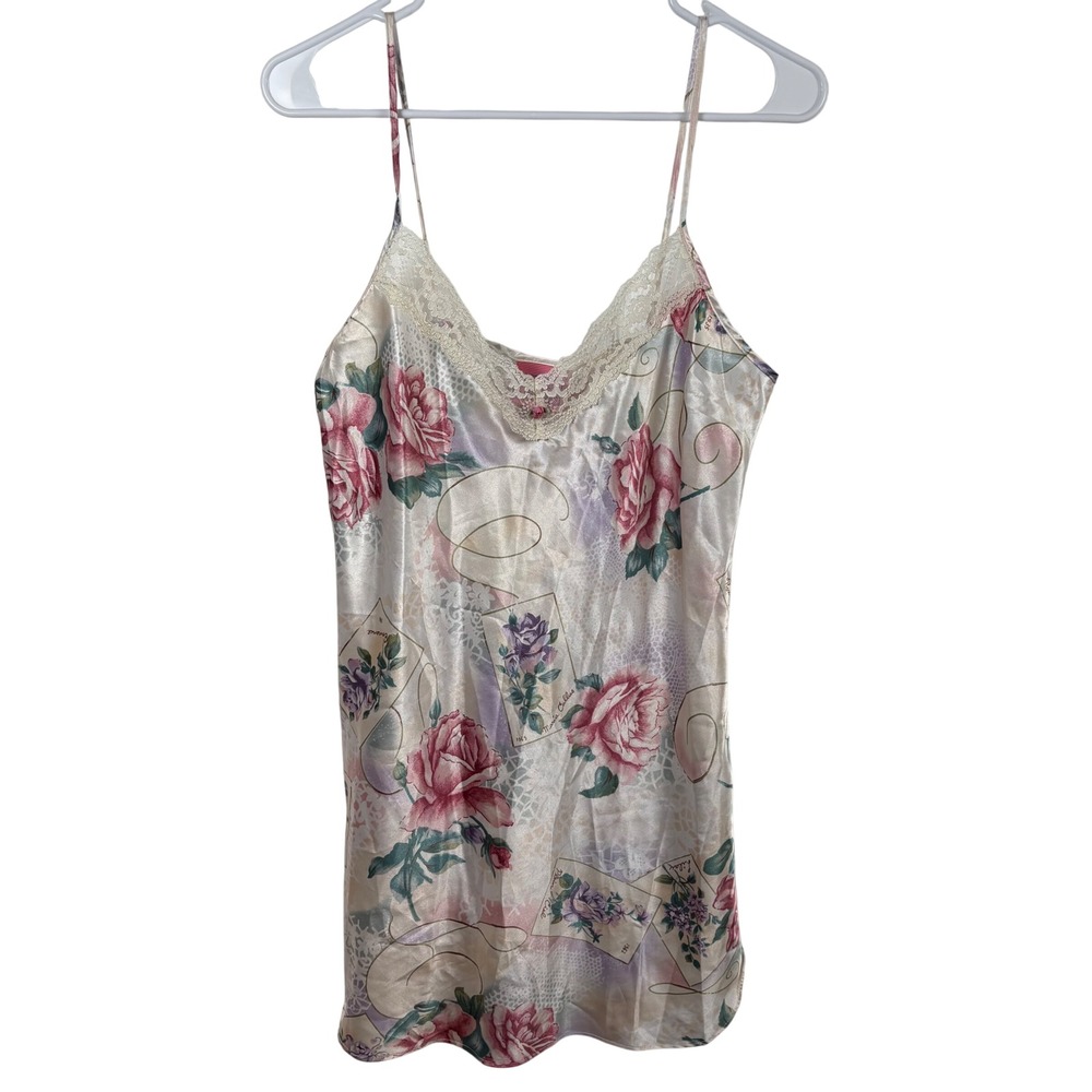 Vtg Sleep Solutions Chemise Nightgown Size Small Pink Floral Satin Lace Romantic